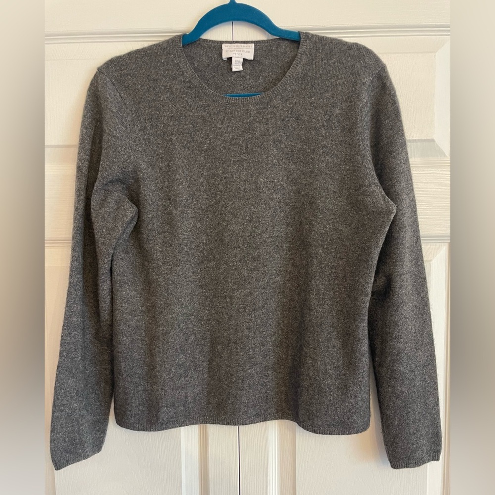 100% 2-ply Cashmere Charter Club Gray Crewneck Women's Sweater